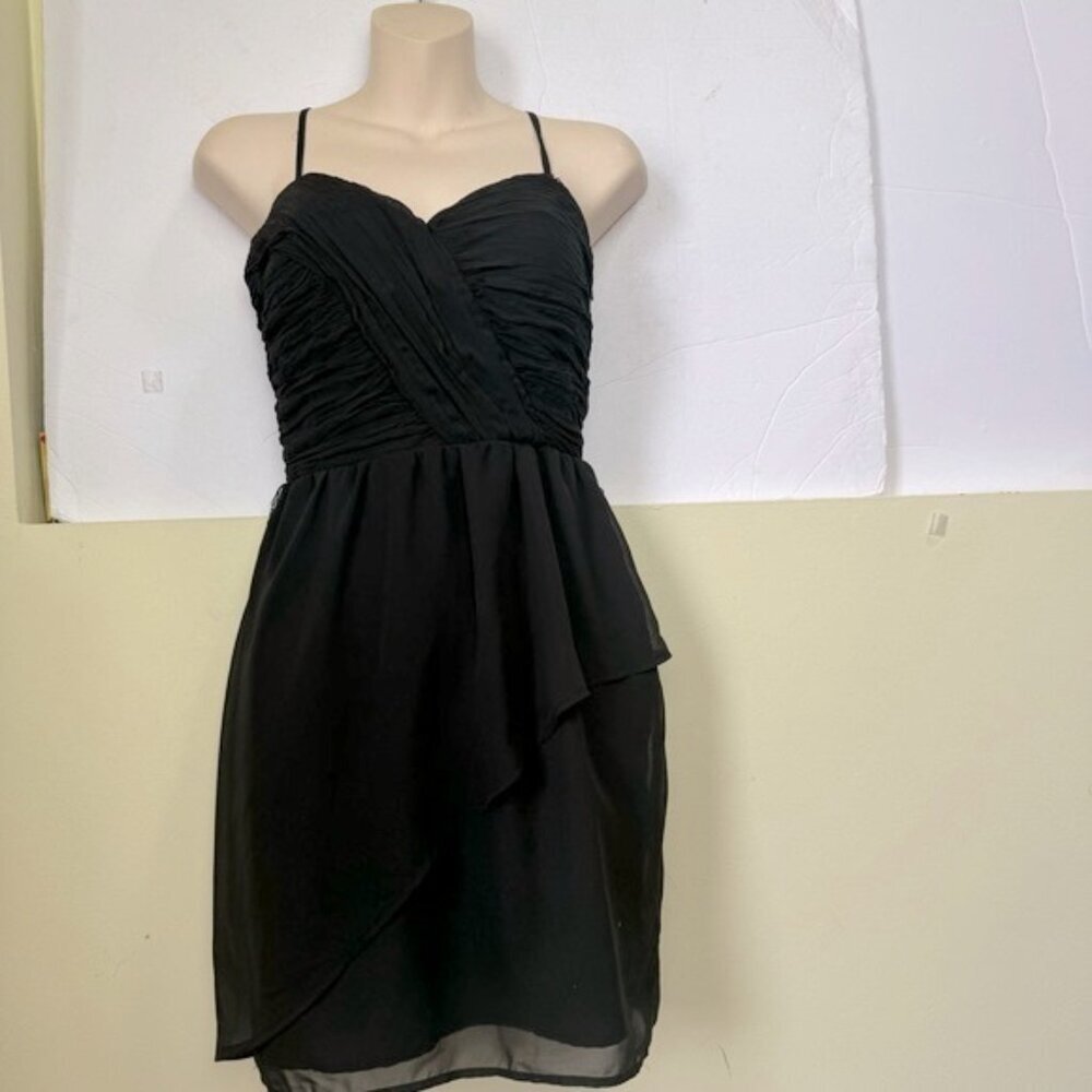 Guess NWOT Chiffon Evening Dress Ruched Sweetheart Faux Wrap Skirt Ruffle Draped - Picture 7 of 16